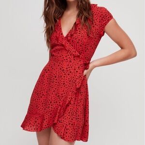 Aritzia Sunday Best Ruffle Mini Dress (no print, solid red)